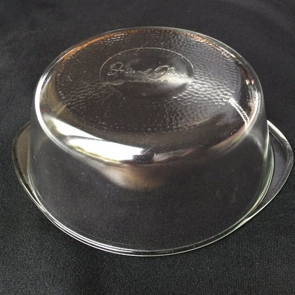 Inland Glass Serving Mixing Bowl Clear Pressed Textured Base Handles Vintage - Picture 5 of 12